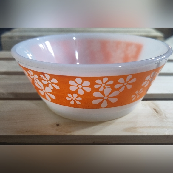 Other - Vintage Fire King Milk Glass Cereal Bowl Orange Daisies